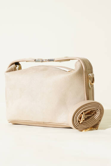 Kilit Sap Detaylı Süet Çanta Bej - Kol Çantası