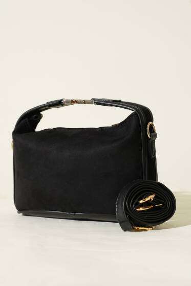 Kilit Sap Detaylı Süet Çanta Siyah - Kol Çantası