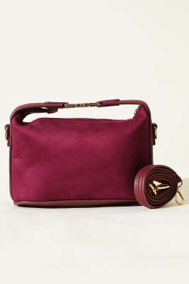 Kilit Sap Detaylı Süet Çanta Vişne - Kol Çantası