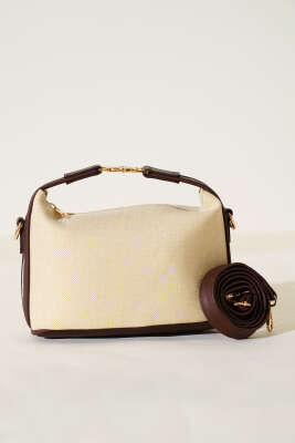 Kilit Saplı Kanvas Çanta Acı Kahve - Kol Çantası