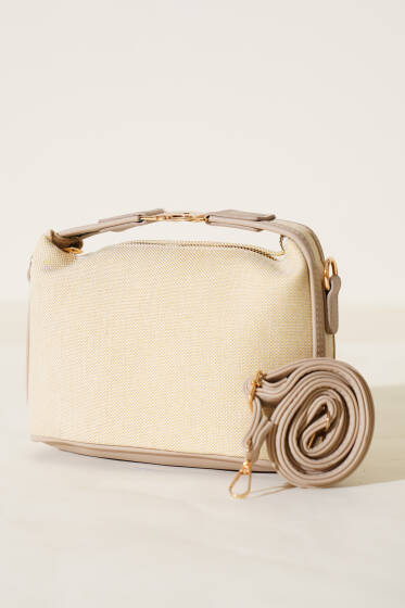 Kilit Saplı Kanvas Çanta Bej - Kol Çantası