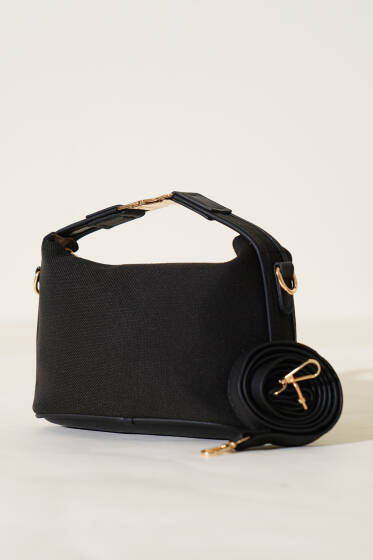 Kilit Saplı Kanvas Çanta Siyah - Kol Çantası