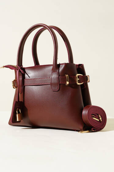 Kilit Süslemeli Çanta Bordo - Kol Çantası