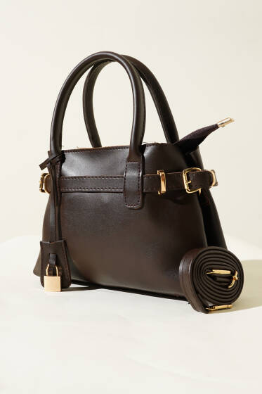 Kilit Süslemeli Çanta Kahve - Kol Çantası