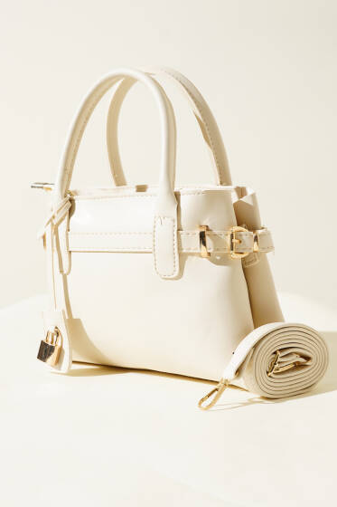 Kilit Süslemeli Çanta Krem - Kol Çantası