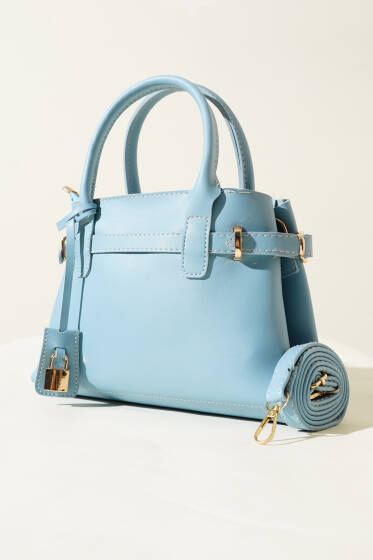 Kilit Süslemeli Çanta Mavi - Kol Çantası