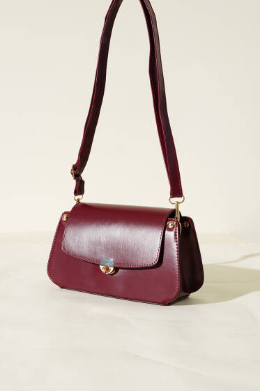 Kilitli Fermuarlı Çanta Bordo - Kol Çantası