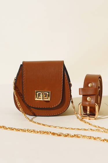 Kilitli Mini Bel Çanta Kahve - Bel Çantası