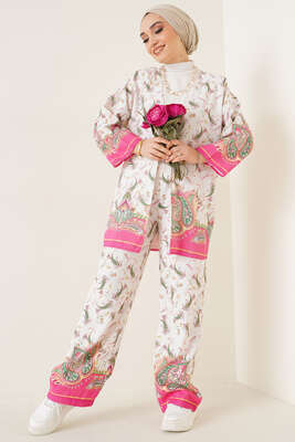 Kimono Karma Desen İkili Takım Fusya - Thumbnail