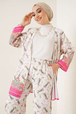 Kimono Karma Desen İkili Takım Fusya - Thumbnail
