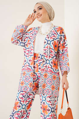 Kimono Karma Desen İkili Takım Oranj - Thumbnail