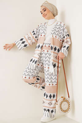 Kimono Karma Desen İkili Takım Siyah 