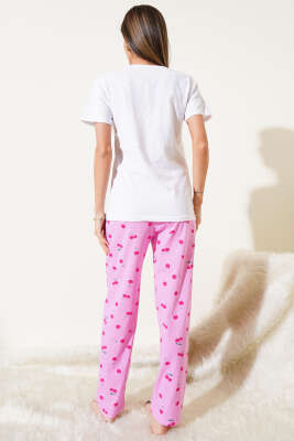 Kiraz Baskılı Kısa Kol Pijama Takımı Beyaz - Kadın Pijama Takımı