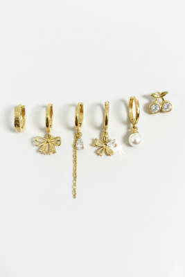 Kiraz Detaylı 6'lı Küpe Seti Gold - KONYALI BİJUTERİ