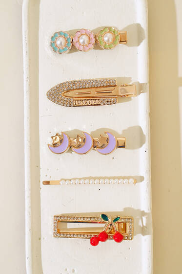 Kiraz Figürlü 5'li Toka Set Lila - Toka