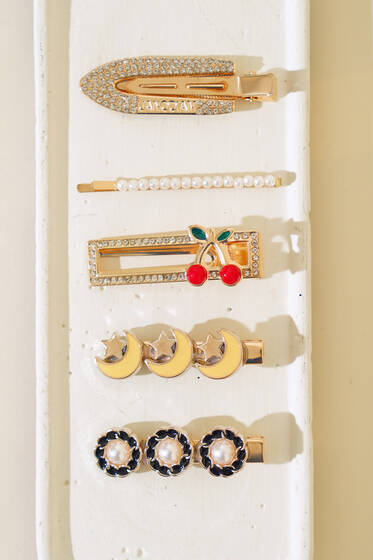 Kiraz Figürlü 5'li Toka Set Sarı - Toka