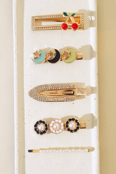 Kiraz Figürlü 5′li Toka Set Yeşil - Toka