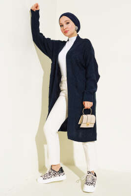 Kiraz Kabartma Triko Hırka Lacivert - Triko Hırka