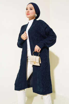 Kiraz Kabartma Triko Hırka Lacivert - Triko Hırka