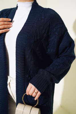 Kiraz Kabartma Triko Hırka Lacivert - Triko Hırka