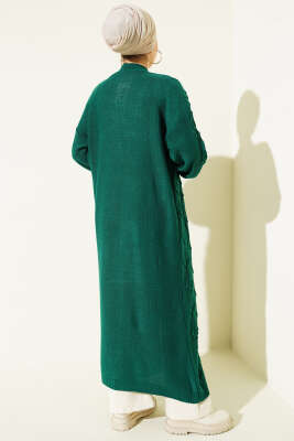 Kiraz Kabartmalı Uzun Triko Hırka Zümrüt - Hırka