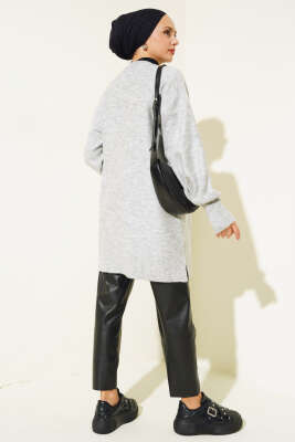 Kiraz Kabartmalı Yumoş Triko Tunik Gri - Triko Tunik