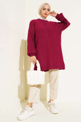 Kiraz Kabartmalı Yumoş Triko Tunik Kırmızı - Triko Tunik