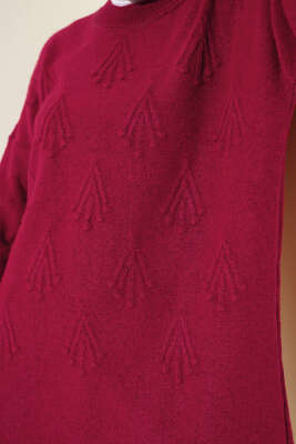 Kiraz Kabartmalı Yumoş Triko Tunik Kırmızı - Triko Tunik