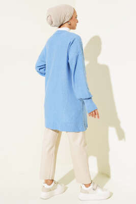 Kiraz Kabartmalı Yumoş Triko Tunik Saks - Triko Tunik