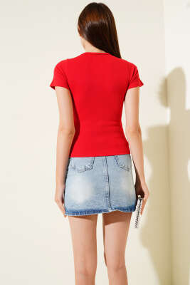 Kiraz Nakışlı Kaşkorse Bluz Kırmızı - Yılın Fırsatı