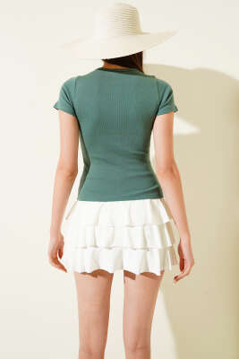 Kiraz Nakışlı Kaşkorse Bluz Yeşil - Yılın Fırsatı