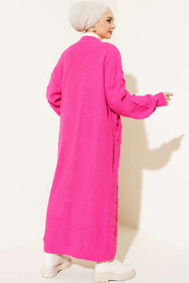 Kiraz Örgülü Triko Hırka Fuşya - Triko Hırka