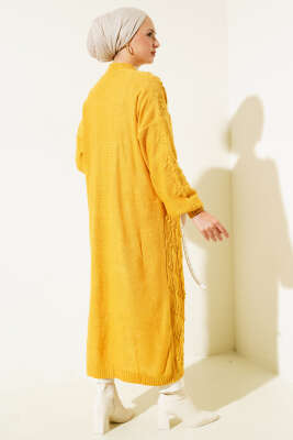 Kiraz Örgülü Triko Hırka Hardal - Triko Hırka