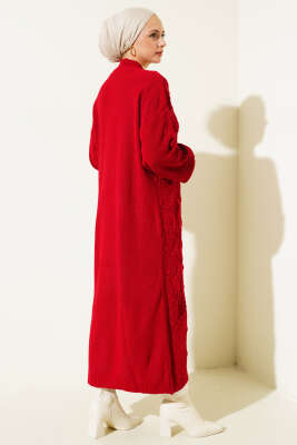 Kiraz Örgülü Triko Hırka Kırmızı - Triko Hırka