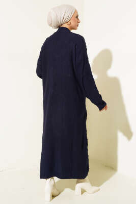 Kiraz Örgülü Triko Hırka Lacivert - Triko Hırka