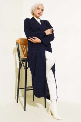 Kiraz Örgülü Triko Hırka Lacivert - RAFİMİX