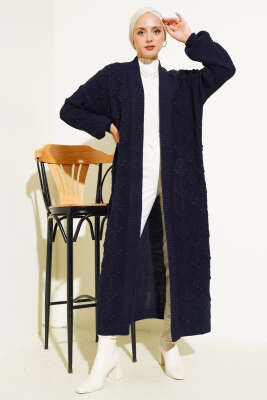 Kiraz Örgülü Triko Hırka Lacivert - Triko Hırka