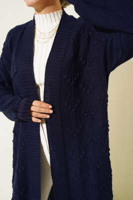 Kiraz Örgülü Triko Hırka Lacivert - Triko Hırka