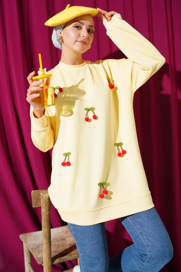 Kiraz Salkım Detaylı Tunik Sarı - Tunik
