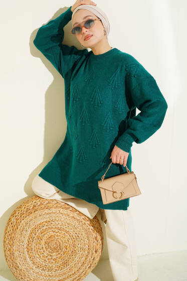 Kiraz Salkımlı Kabartma Yumoş Triko Tunik Nefti - Tunik