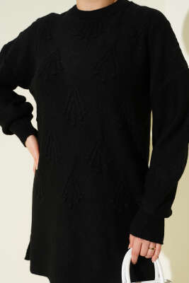 Kiraz Salkımlı Kabartma Yumoş Triko Tunik Siyah - 300-500 TL Ürünler