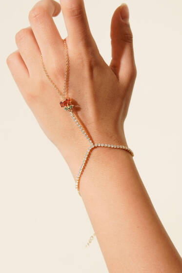 Kiraz Taşlı Şahmeran Gold - Bileklik