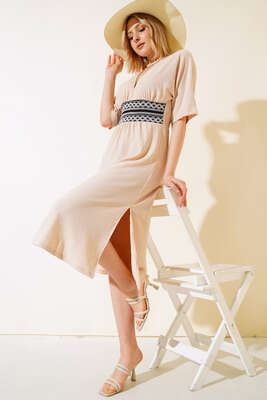 Kırınkıl Elbise Bej - Kadın Giyim Modelleri