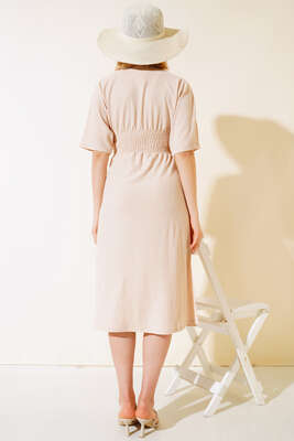 Kırınkıl Elbise Bej - Kadın Giyim Modelleri