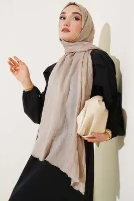 Kırışık Bambu Soft Şal Açık Vizon 