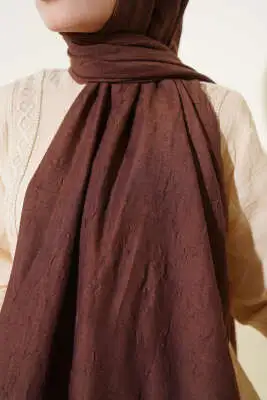 Kırışık Bambu Soft Şal Kahve - Başörtüsü