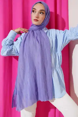 Kırışık Bambu Soft Şal Soft Mavi 