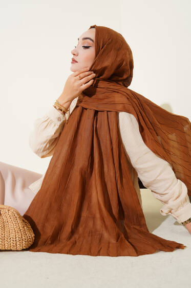 Kırışık Bambu Soft Şal Taba - Başörtüsü