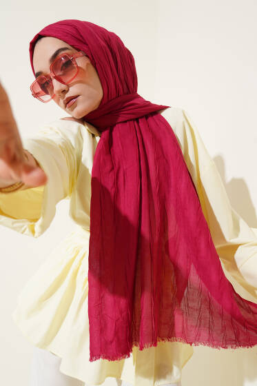 Kırışık Bambu Soft Şal Vişne - Başörtüsü