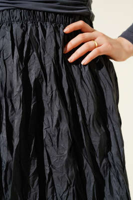 Kırışık Bel Lastikli Etek Füme - Uzun Etek